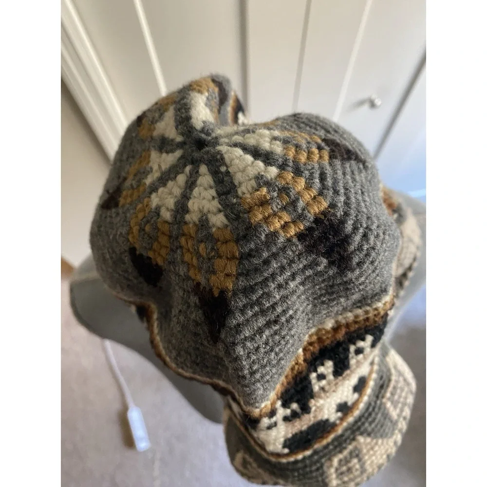 Crocheted Bucket Hat Llama Pattern Crochet Roll Up Handmade Rustic Alpaca s3